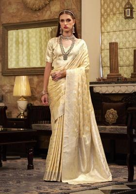 Yellow Zari Woven Silk Saree Set