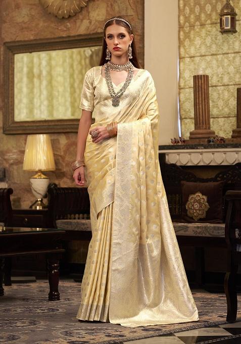 Yellow Zari Woven Silk Saree Set