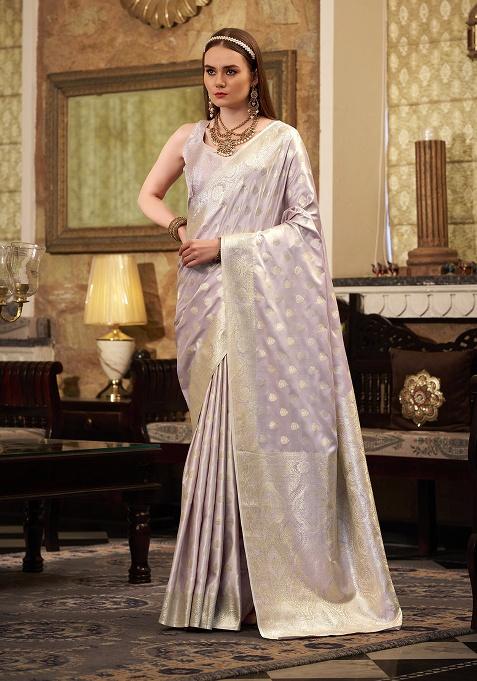 Lavender Zari Woven Silk Saree Set