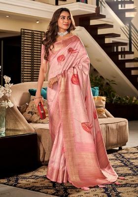 Onion Zari Woven Silk Saree Set