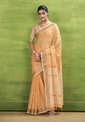 Orange Woven Silk Saree Set