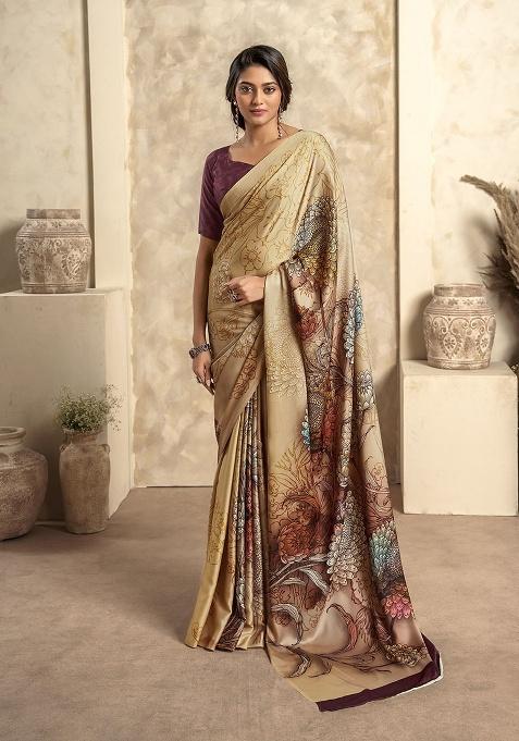 Chiku Printed Satin Saree Set