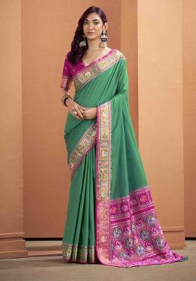 Dark Green Kalamkari Silk Saree Set