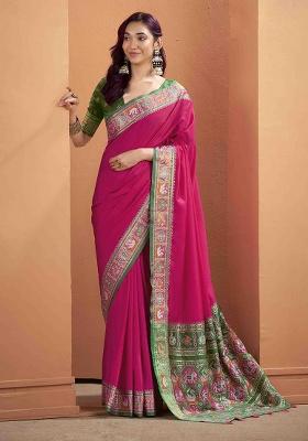 Magenta Kalamkari Silk Saree Set