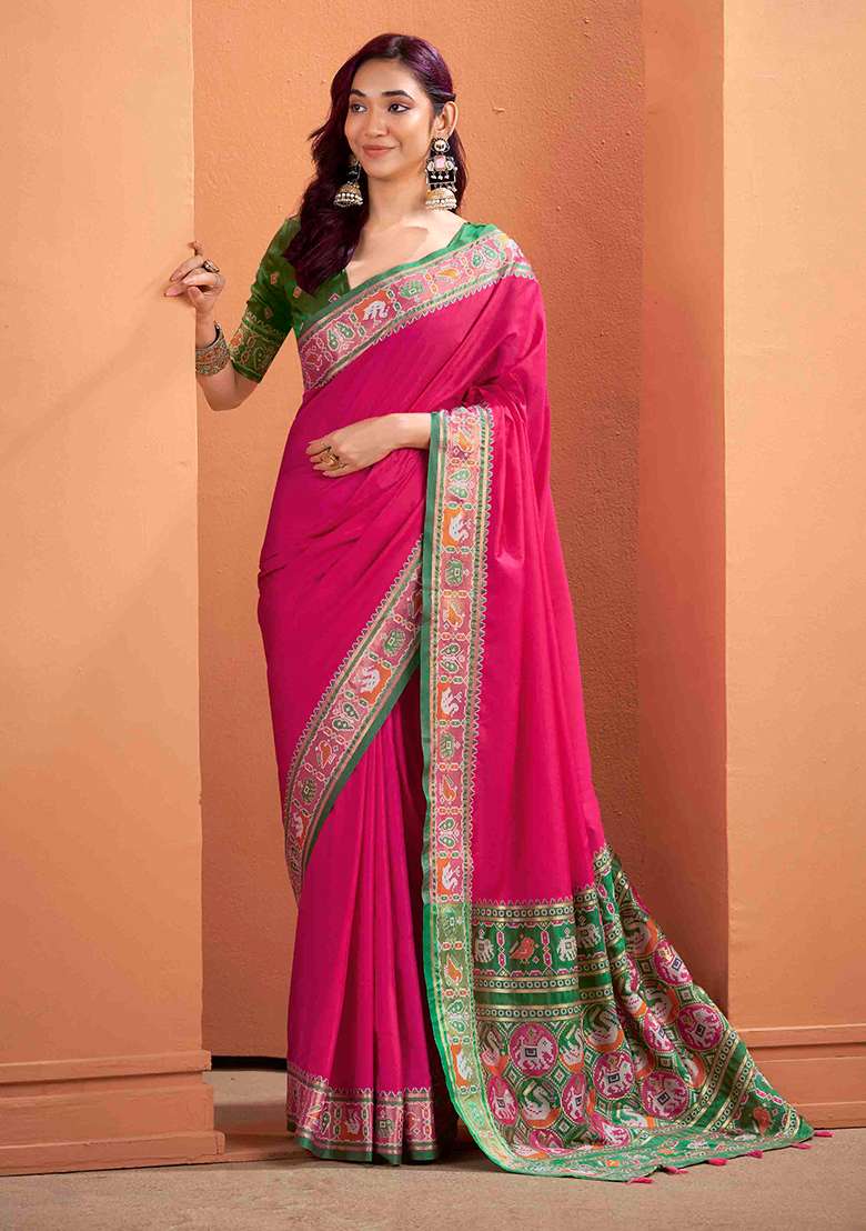 Magenta Kalamkari Silk Blend Saree Set - Indya