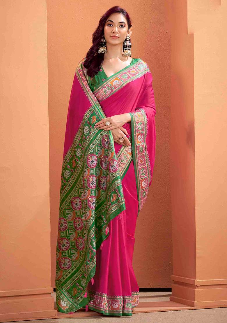 Magenta Kalamkari Silk Blend Saree Set - Indya