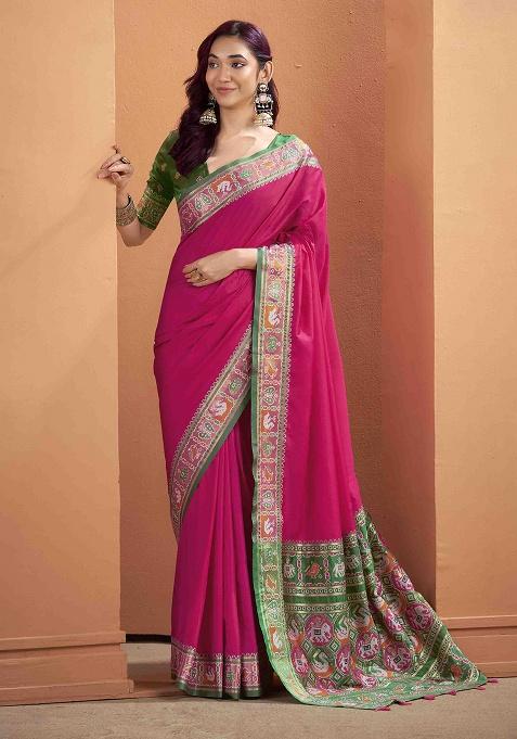 Magenta Kalamkari Silk Saree Set