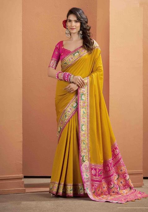 Mustard Kalamkari Silk Saree Set