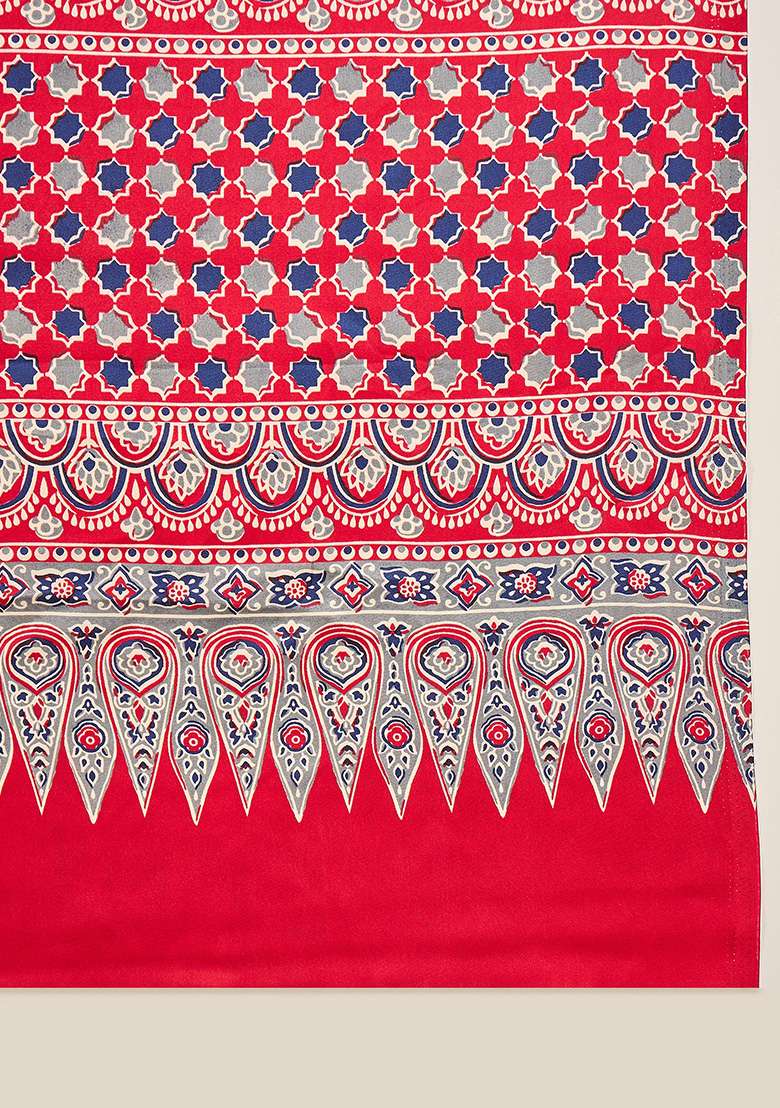 Navy Blue Satin Saree Set with Printed for Diwali | Wedding & Festive Wear - Indya