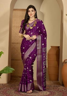 Purple Bandhani Chiffon Saree Set