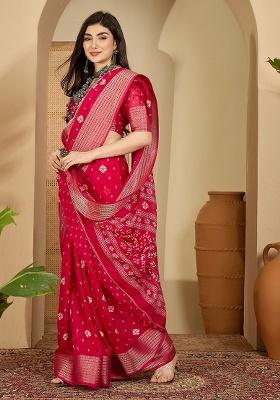 Rani Pink Bandhani Chiffon Saree Set