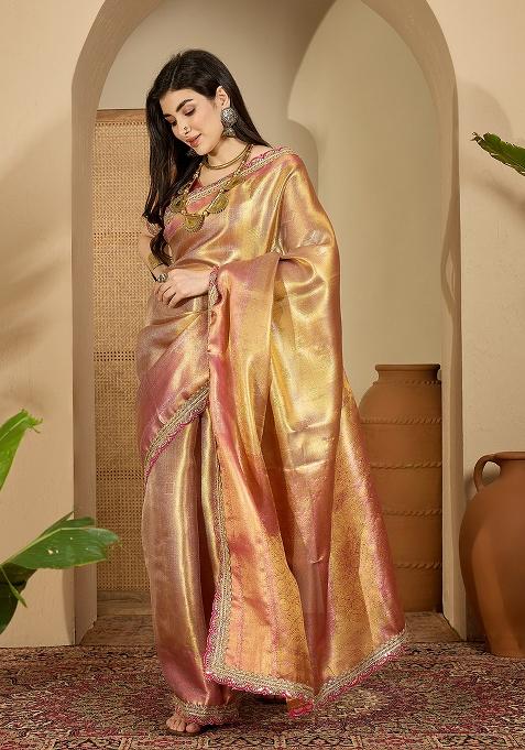 Gold Zari Silk Saree Set