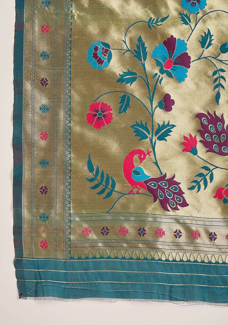 Blue Zari Woven Silk Blend Saree Set for Diwali | Wedding & Festive Wear - Indya
