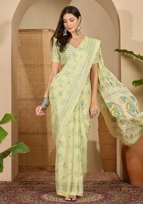 Pista Foil Print Chiffon Saree Set