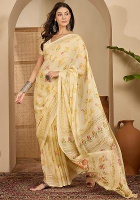 Yellow Foil Print Chiffon Saree Set