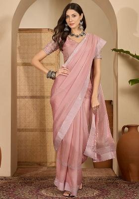 Pink Embellished Chiffon Saree Set