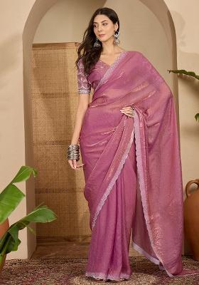 Onion Embellished Chiffon Saree Set
