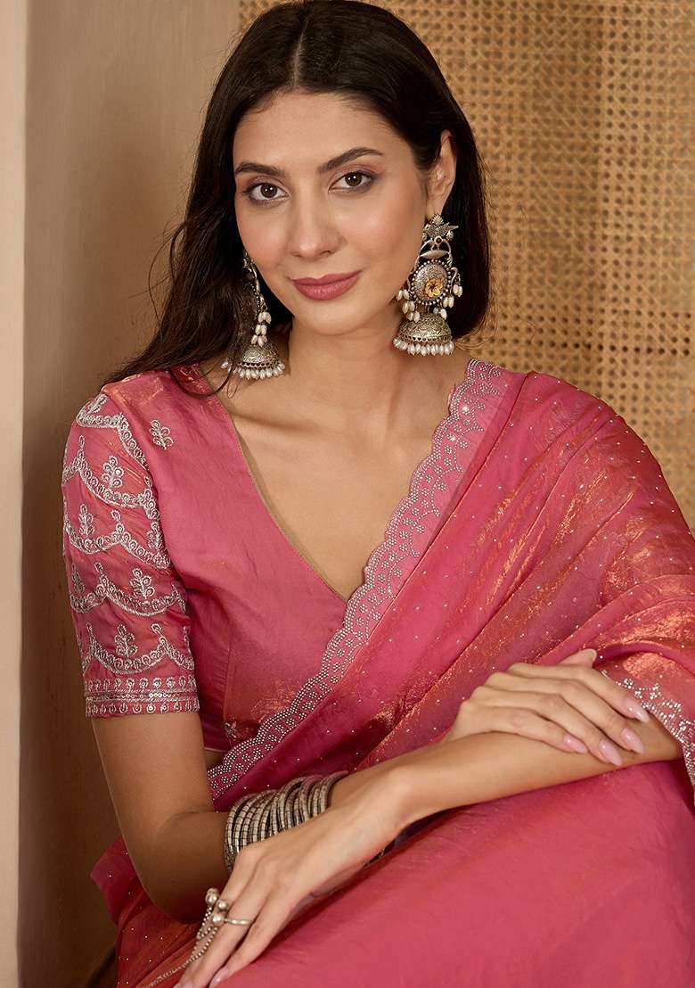Gajari Embellished Chiffon Saree Set for Diwali | Wedding & Festive Wear - Indya