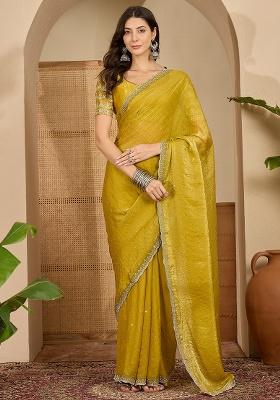 Yellow Embellished Chiffon Saree Set