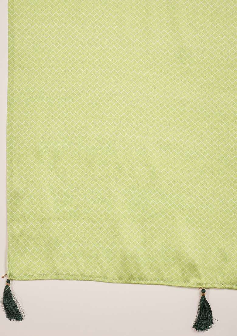 Pista Printed Satin Saree Set - Indya