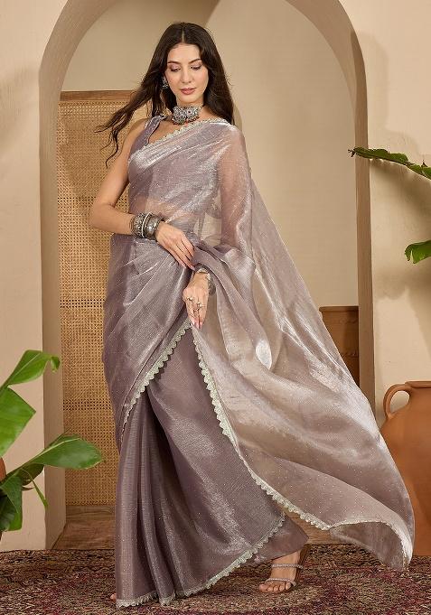 Grey Swaroski Work Chiffon Saree Set