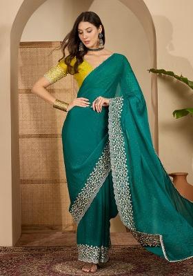 Rama Embroidery Chiffon Saree Set