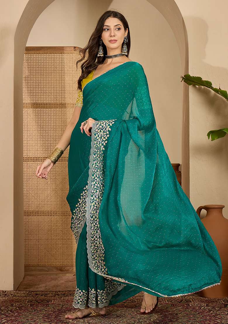 Rama Embroidery Chiffon Saree Set - Indya