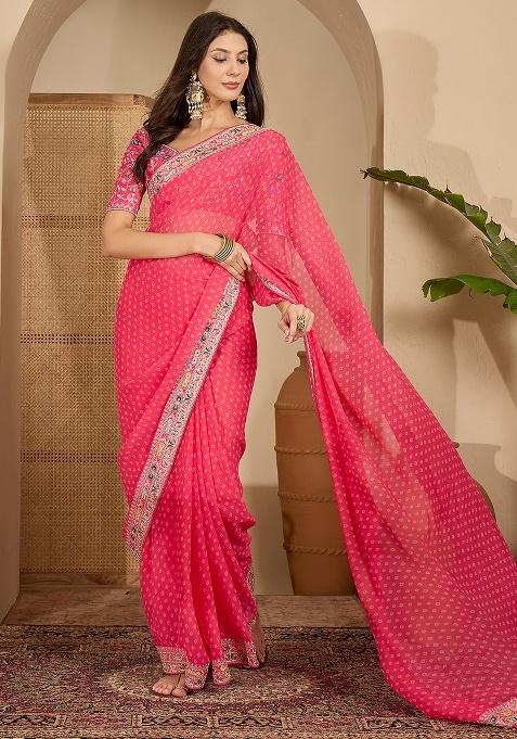 Gajari Bandhni Georgette Saree Set