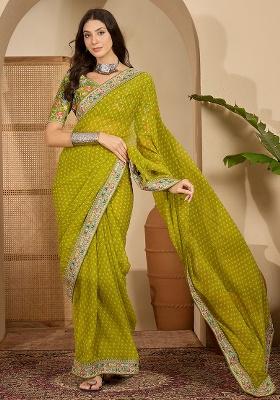 Green Bandhni Georgette Saree Set