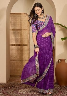 Purple Bandhni Georgette Saree Set