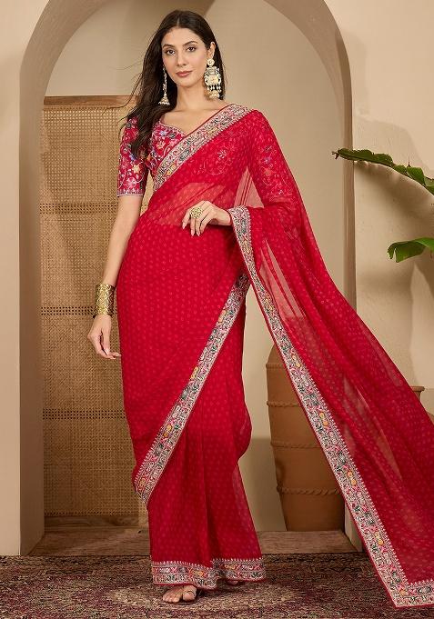 Red Bandhni Georgette Saree Set