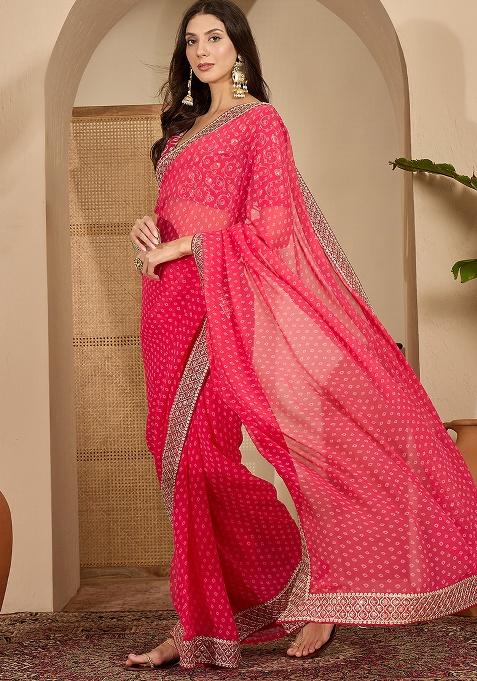 Gajari Bandhni Georgette Saree Set