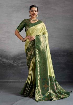 Pista Zari Woven Silk Saree Set