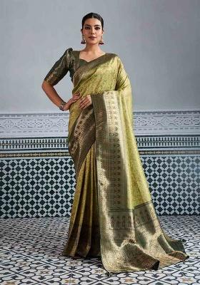 Pista Zari Woven Silk Saree Set