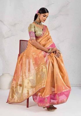 Orange Woven Tissue Saree Set