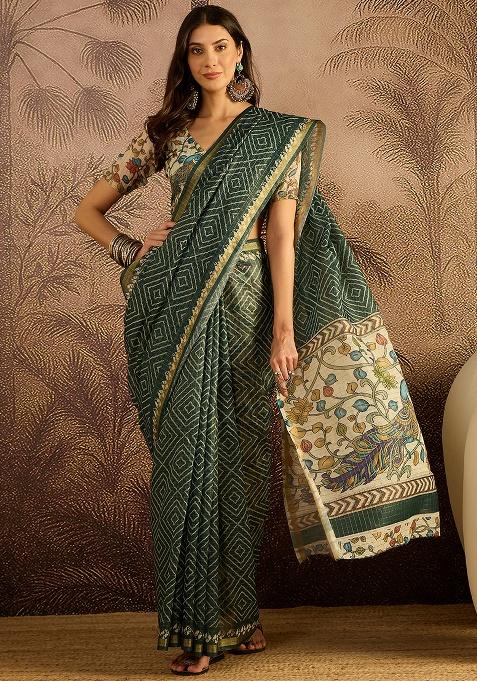 Green Bandhni Chanderi Saree Set