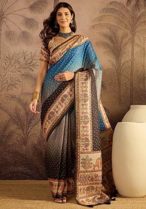 Multicolor Bandhni Silk Saree Set