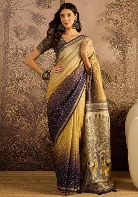 Multicolor Bandhni Silk Saree Set