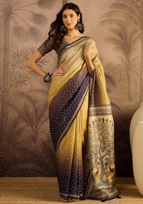 Multicolor Bandhni Silk Saree Set