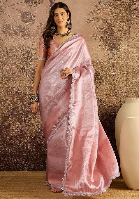 Pink Zari Silk Saree Set