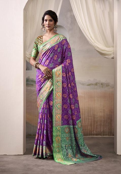 Purple Patola Silk Saree Set