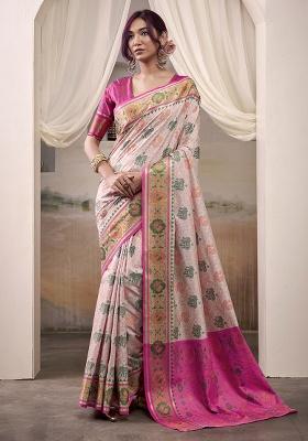 Baby Pink Patola Silk Saree Set