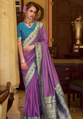 Lavender Woven Silk Saree Set