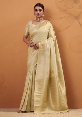 Yellow Woven Silk Saree Set