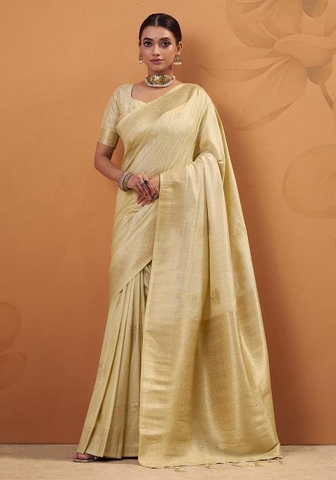 Yellow Woven Silk Saree Set