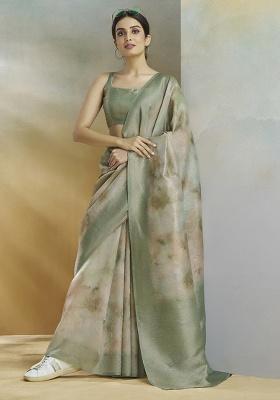 Olive Woven Silk Saree Set