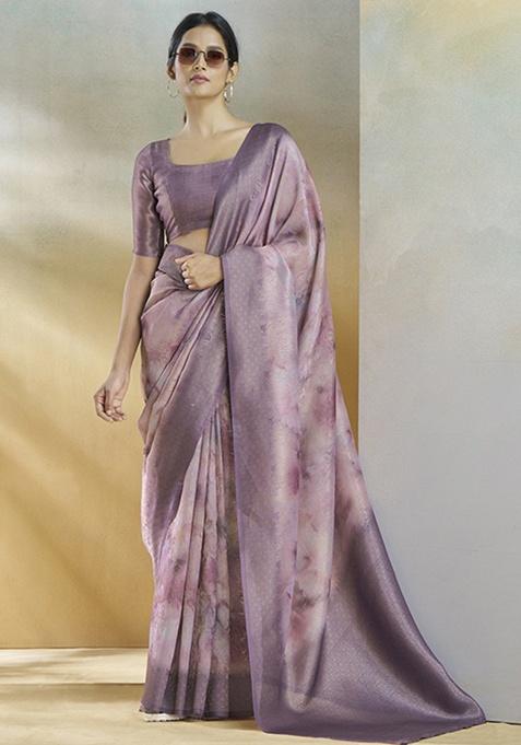Lavender Woven Silk Saree Set