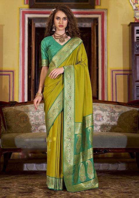Neon Woven Silk Saree Set