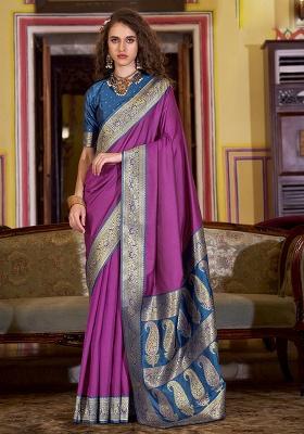 Lavender Woven Silk Saree Set