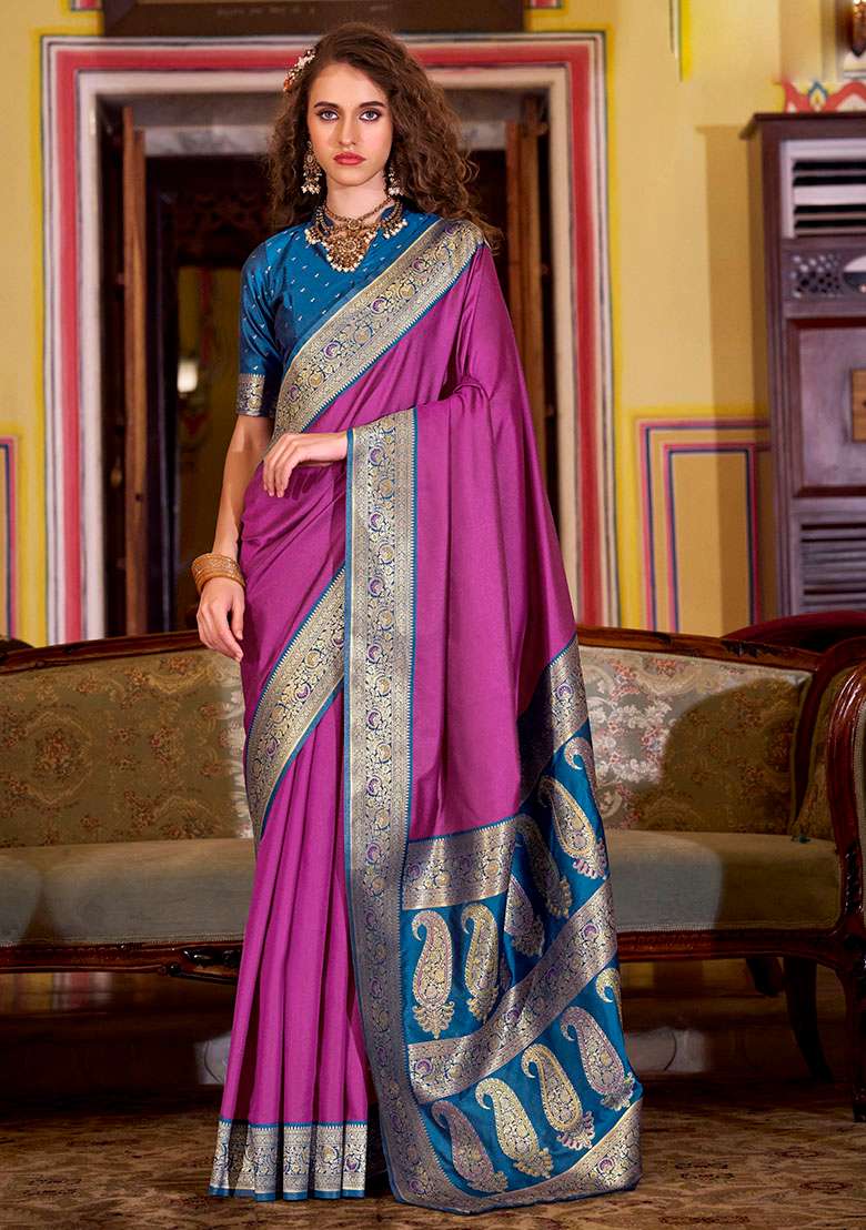 Lavender Woven Silk Blend Saree Set - Indya